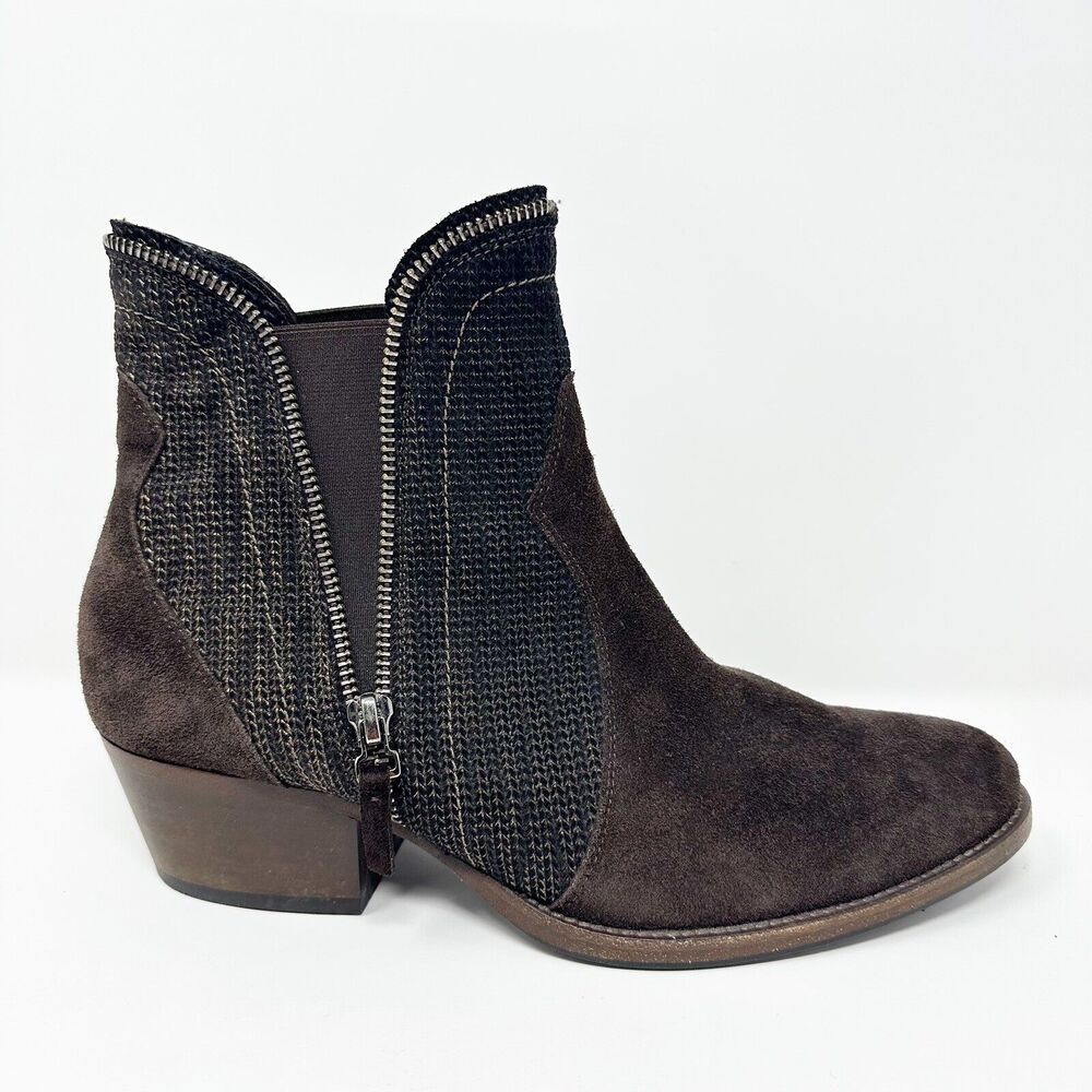 Sesto Meucci Womens Ankle Boots 39‎ Brown Suede Leather Woven Vero Cuoio Italy - Picture 7 of 16